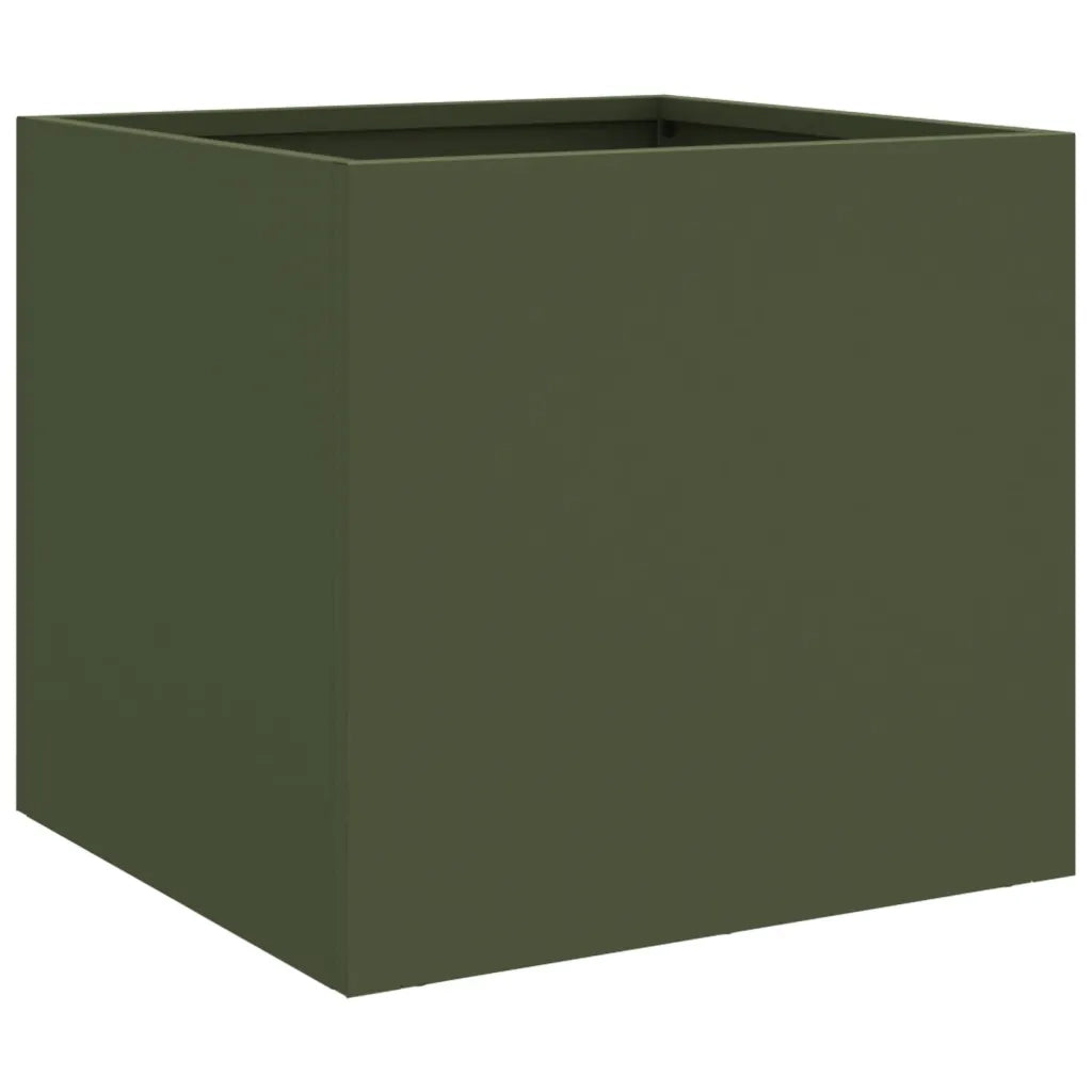 2 pz Fioriere | Cassetta per fiori | Vaso da Giardino Verde Oliva 32x30x29 cm in Acciaio