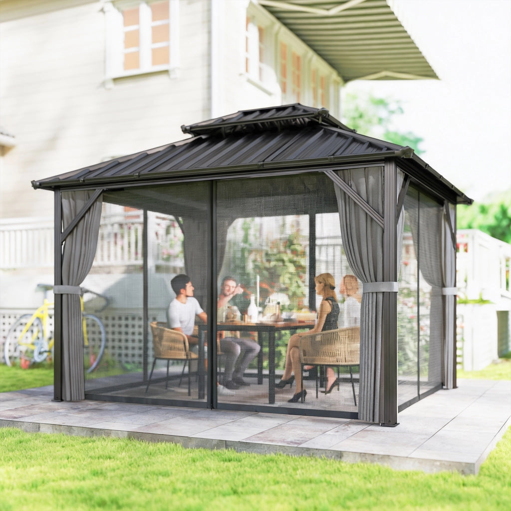 Gazebo da Giardino 3x3,6m Tetto Rigido ¨C Xylo ¨C Acciaio Galvanizzato Alluminio Grigio Antracite