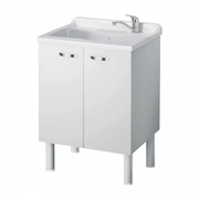 Lavatoio con mobile, lavapanni bianco in nobilitato idrofugo 60x50 cm salvaspazio con vasca in polipropilene  mobile due ante maniglie cromate da interno  Negrari