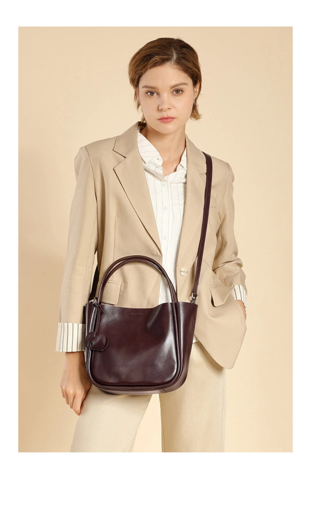 Borsa a tracolla da donna stile retr¨° in vera pelle, marrone