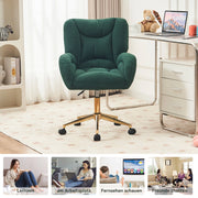 Sedia da ufficio girevole con altezza regolabile e ruote a 360 gradi, design ergonomico in tessuto teddy verde