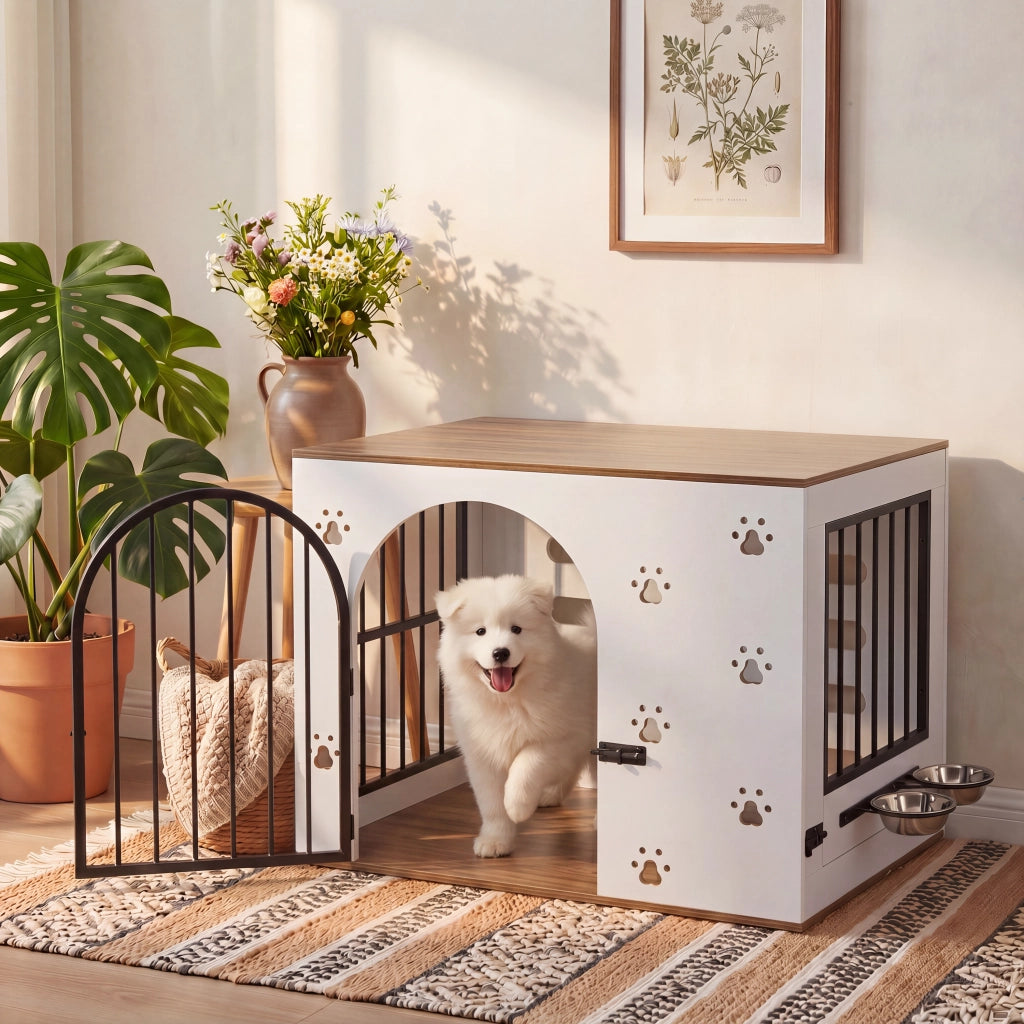 CUCCIA CANE 2 in 1 89x69 cm Bianco e Rovere Chiaro MDF e Metallo