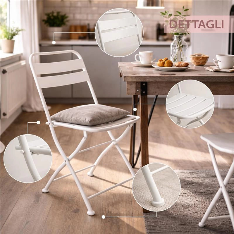 SET 2 SEDIE BRISTOL PIEGHEVOLE IN FERRO BIANCA  42 X 50 X 88 H