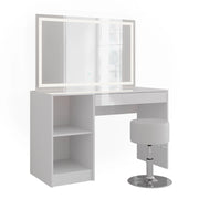 Vicco Tavolo da toeletta Bianco/bianco lucido 119.8 cm con illuminazione a LED e sgabello