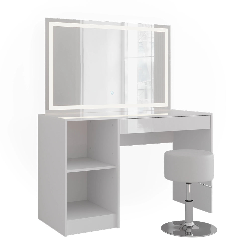 Vicco Tavolo da toeletta Bianco/bianco lucido 119.8 cm con illuminazione a LED e sgabello