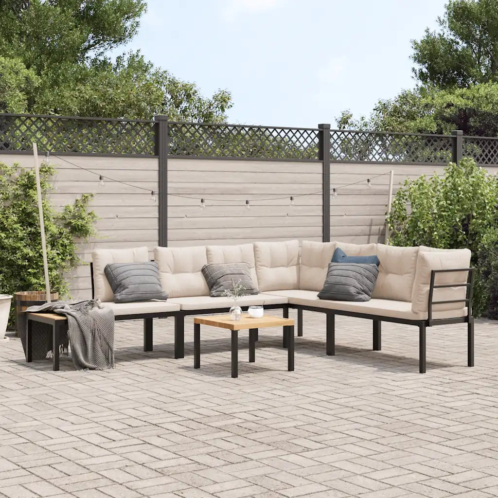 Set Panche Giardino Cuscini 5pz Nero Acciaio Verniciato Polvere 3283643