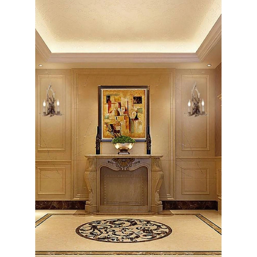 Trade Shop - Applique Country A Forma Di Corna Di Cervo Lampada Muro Retro 2 Portalampada E45 - Marrone