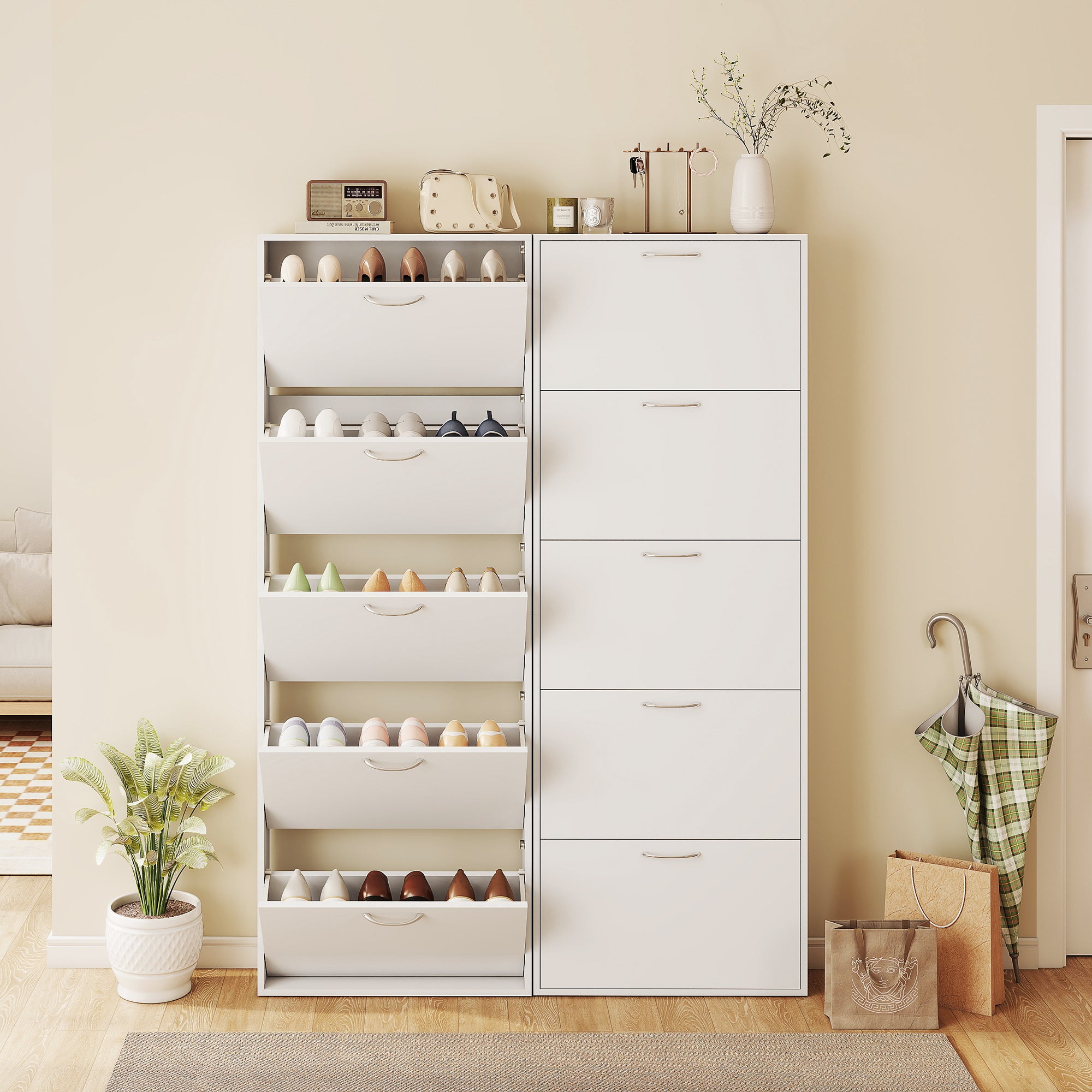 Mobile Scarpiera a 5 Ante Antiribaltamento 65x17x180.5 cm in Legno Bianco