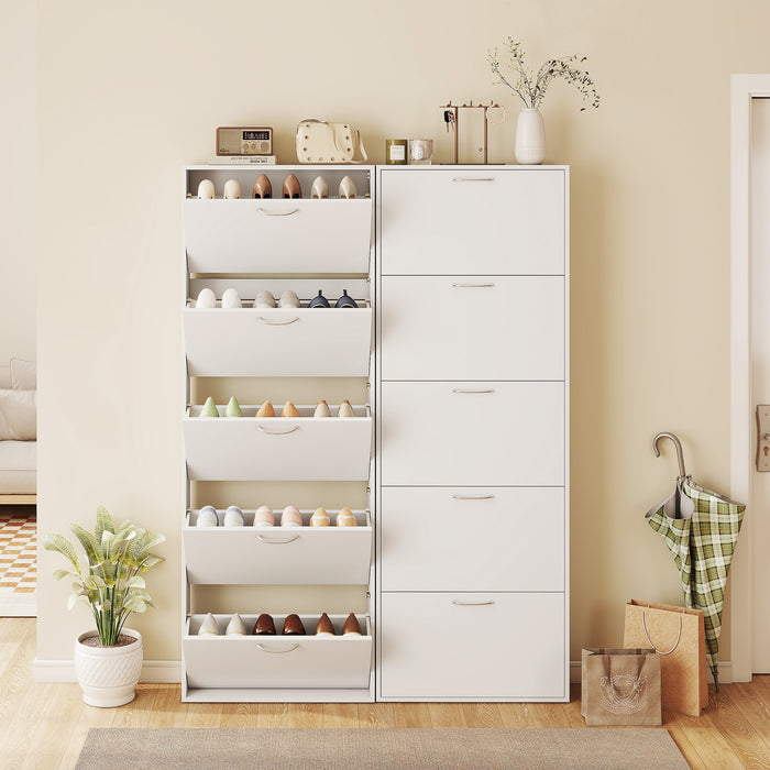 Mobile Scarpiera a 5 Ante Antiribaltamento 65x17x180.5 cm in Legno Bianco