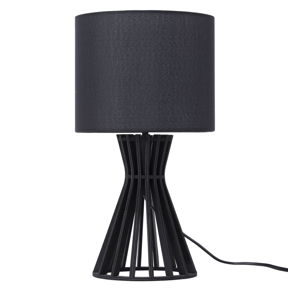 Lampada da Tavolo in Legno Nero e Paralume in Tessuto Contemporanea