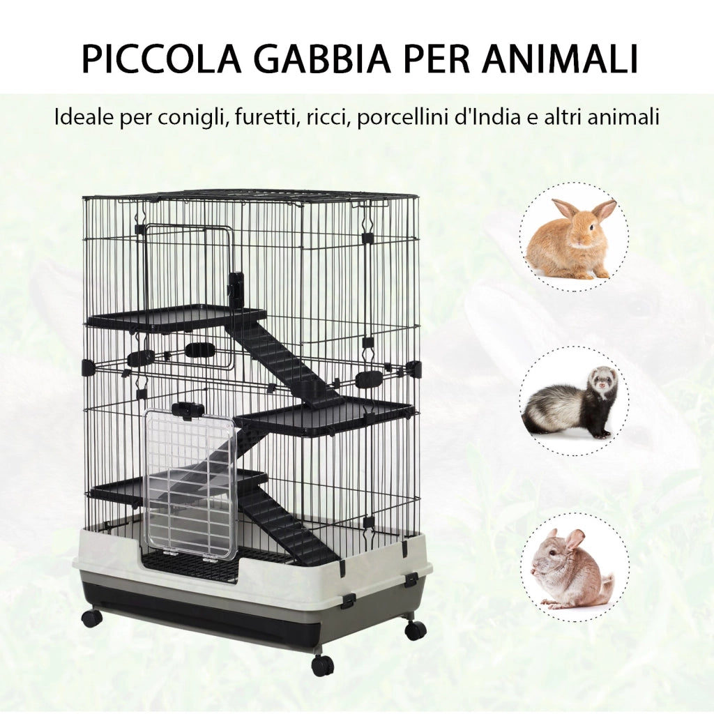 Gabbia per Criceti 3 Livelli 81,2x52,7x110 cm in Metallo e Plastica  Nera