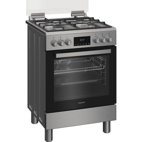 Hotpoint Ariston H6G5LMX cucina a libera installazione, 60x60cm, piano gas, forno elettrico ventilato, grill elettrico, 73 Lt, classe A, Inox