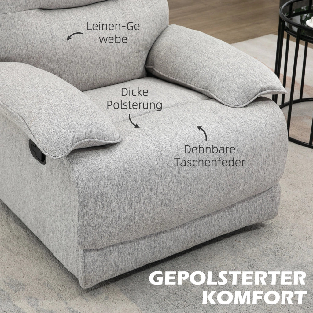 POLTRONA Relax reclinabile manuale 89x98x101 cm Grigio chiaro Poliestere