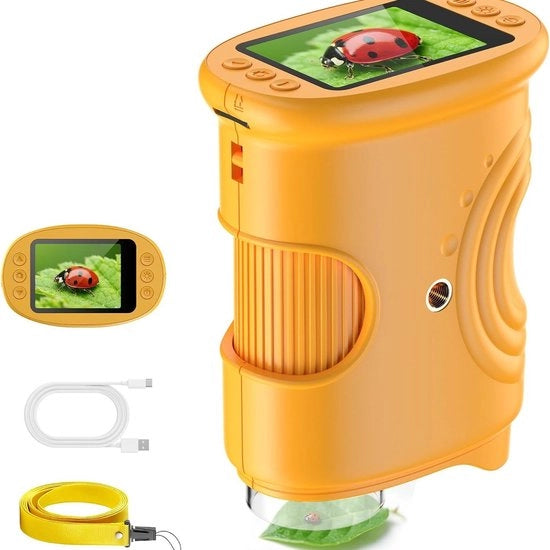 Giocattoli per bambini, attrezzatura per esterni, microscopio digitale portatile, schermo da 2 pollici, alta risoluzione, lente di ingrandimento portatile, microscopio educativo per osservazione (giallo).