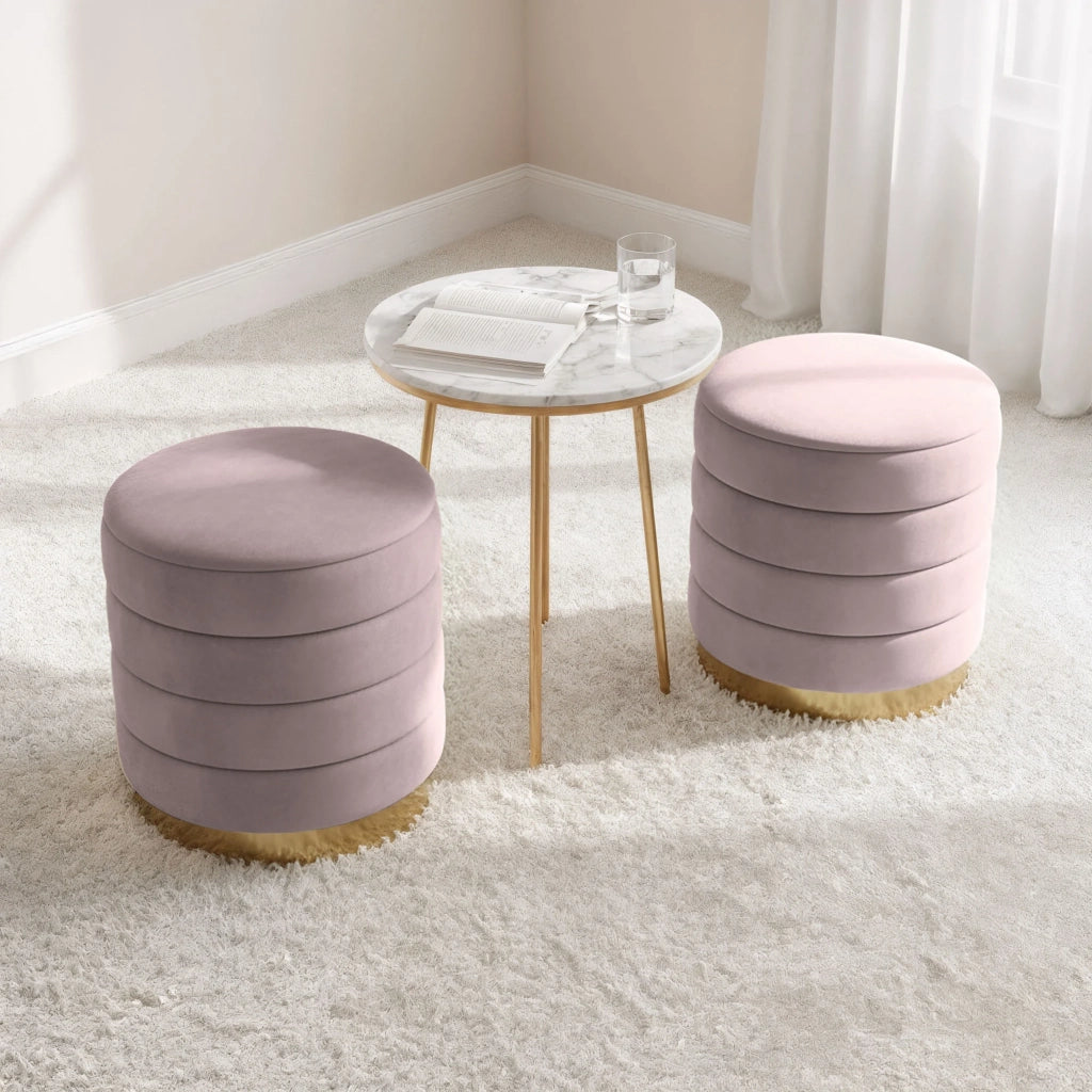Pouf contenitore cilindrico in velluto 40 cm LUNA Rosa Polvere