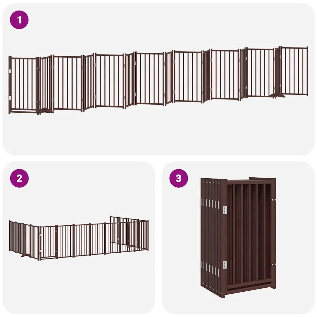 Cancelletto di sicurezza per animali domestici porta pieghevole 15 pannelli legno di pioppo marrone 02_0023207