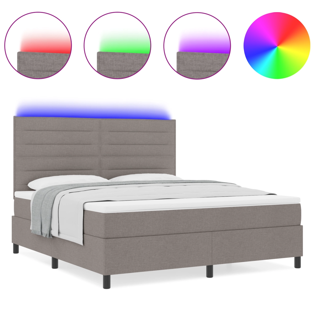 Letto Box Spring con Materasso & LED Taupe 140x200 cm Tessuto