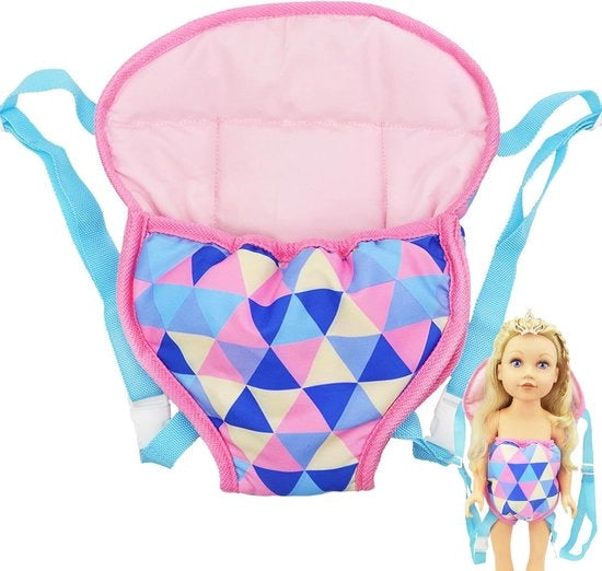Borsa da viaggio per bambole da 18 pollici con cinturoni regolabili - Tasca di stivaggio - Trasportabile in spalla o a braccio - Design a tre angoli colorato