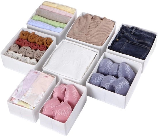 Set di 8 organizzatori per cassetto, compatibili con armadio PAX 100x58 cm, pieghevoli e stabili, scatole per la conservazione dell'abbigliamento, bianco