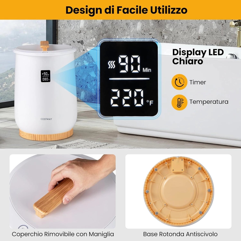 COSTWAY Secchio Scaldasalviette, Scalda Asciugamani Riscaldato 20L con Display LED, Controllo a 1 Pulsante e Timer, Scaldasalviette di Lusso Bagno con Portadischi Profumati e Spegnimento Automatico