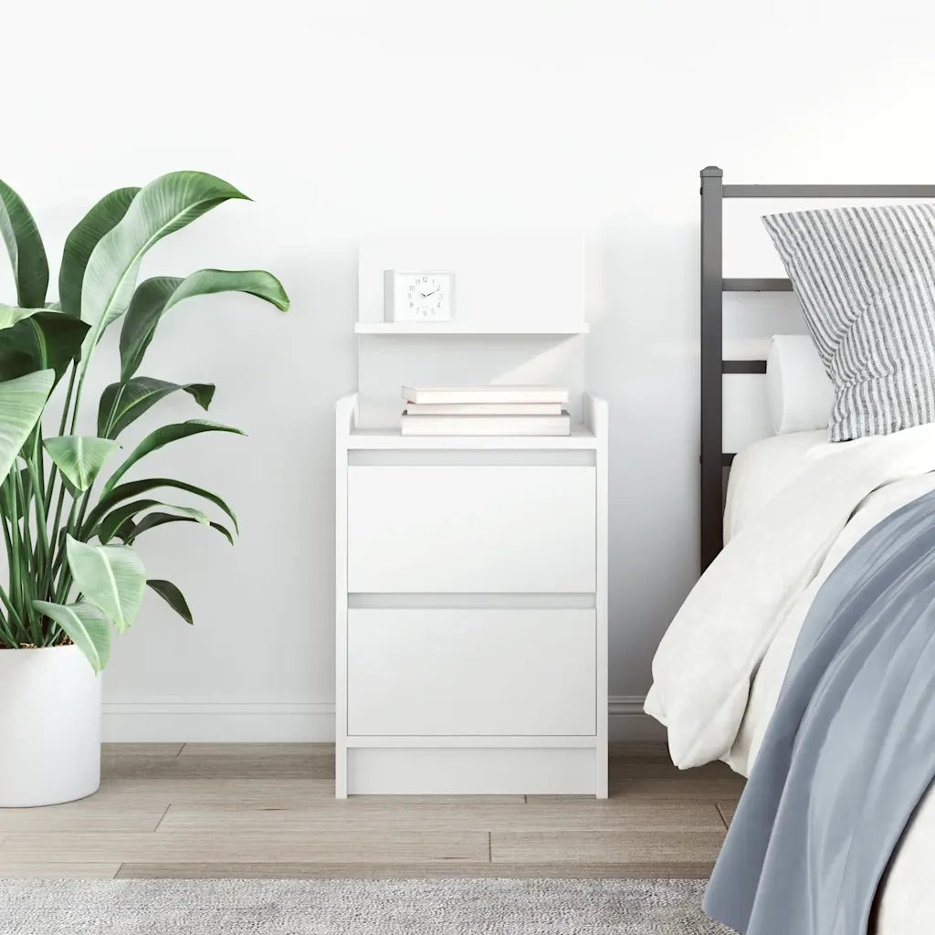 Comodino | Armadio da Notte | Mobiletto da notte con 2 Cassetti Bianco 38x34x80 cm