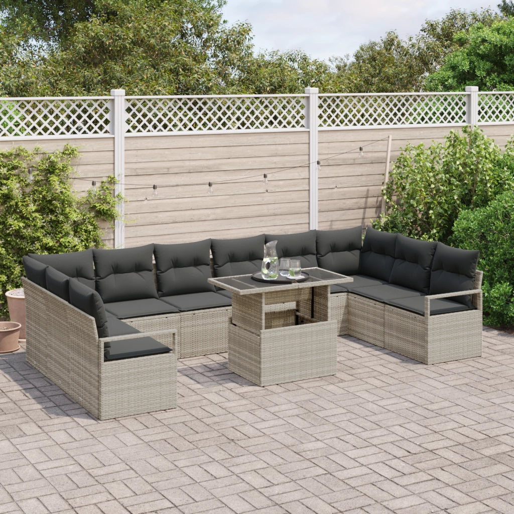 Set di SofÃ  da Giardino 11 Pezzi con Cuscini Grigio Chiaro Rattan Polimerico