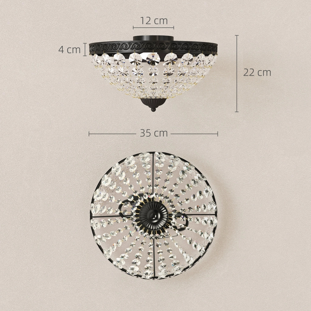 Lampadario in Cristallo Vintage ¨C Xylo ¨C 2 Attacchi E14, 168 Perline di Cristallo, Nero
