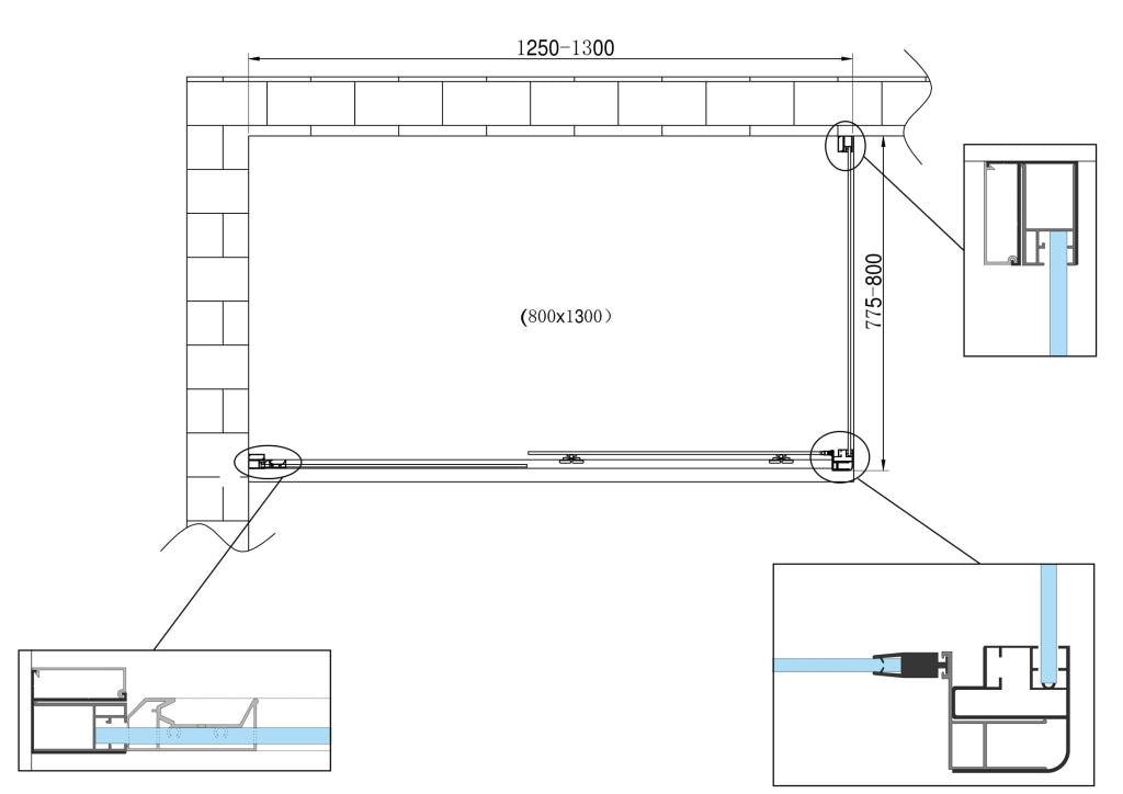Box doccia angolare parete fissa e ANTA FISSA + PORTA scorrevole vetro 6 mm MISURA 77,5-80 ANTA FISSA + PORTA 125-130