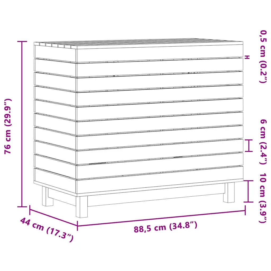 Cesto per Bucato Bianco 88,5x44x76 cm Legno Massello Pino 832324
