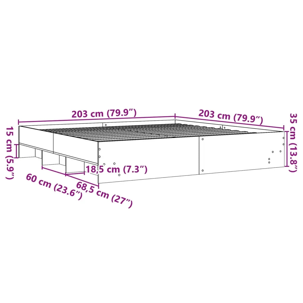 Giroletto senza Materasso Rovere Fumo 200x200 cm in Truciolato 3295629