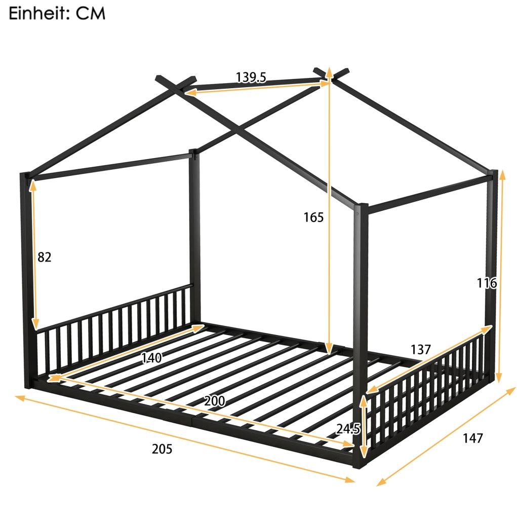 Letto per bambini a casa 140x200 cm in metallo nero