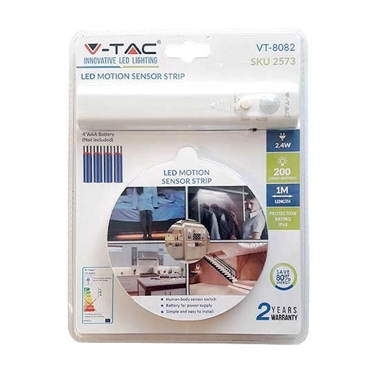 KIT STRISCIA LED 2.8W 1M IP65 CON ALIMENTAZIONE A BATTERIE E SENSORE MOVIMENTO PIR BIANCO CALDO 3000K