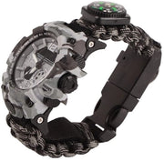Orologio da sopravvivenza - Acqua e polvere - Cinturino in corda paracord - Bussola/Fischietto - Set di strumenti - Luminoso - Orologio da outdoor
