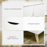 Cassettiera a 5 Cassetti per Camera da Letto con Maniglie Intagliate, 60x40x77.5cm, Bianco e Legno