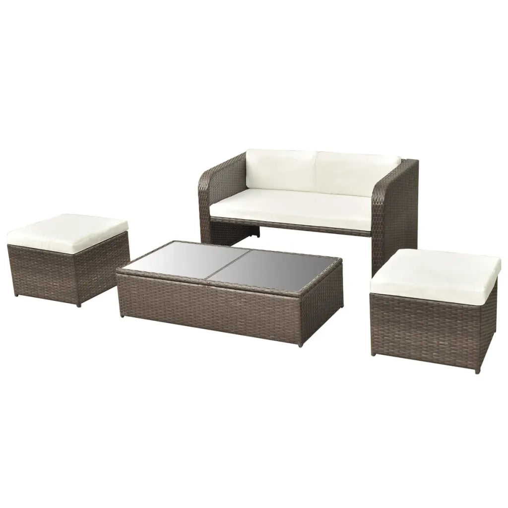 Set Divani da Giardino 4 pz con Cuscini in Polyrattan Marrone 42480