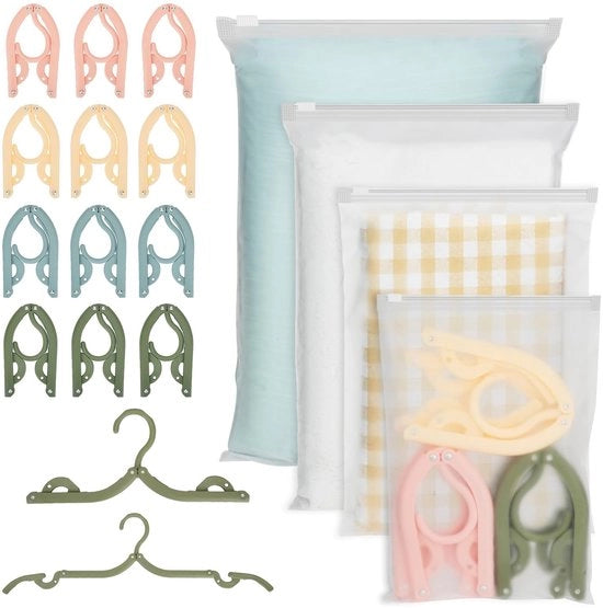 Organizzatore di valigia - Set di 16 zaini da viaggio - Organizzatore di valigia - Set di 12 hanger per abbigliamento pieghevoli - Spazievitore - Multifunzionale - Per uso domestico/ hotel/viaggio - Organizzatore di valigia