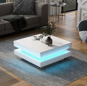 Tavolino da caffè quadrato bianco con illuminazione LED Bluetooth, 70 x 70 x 36 cm