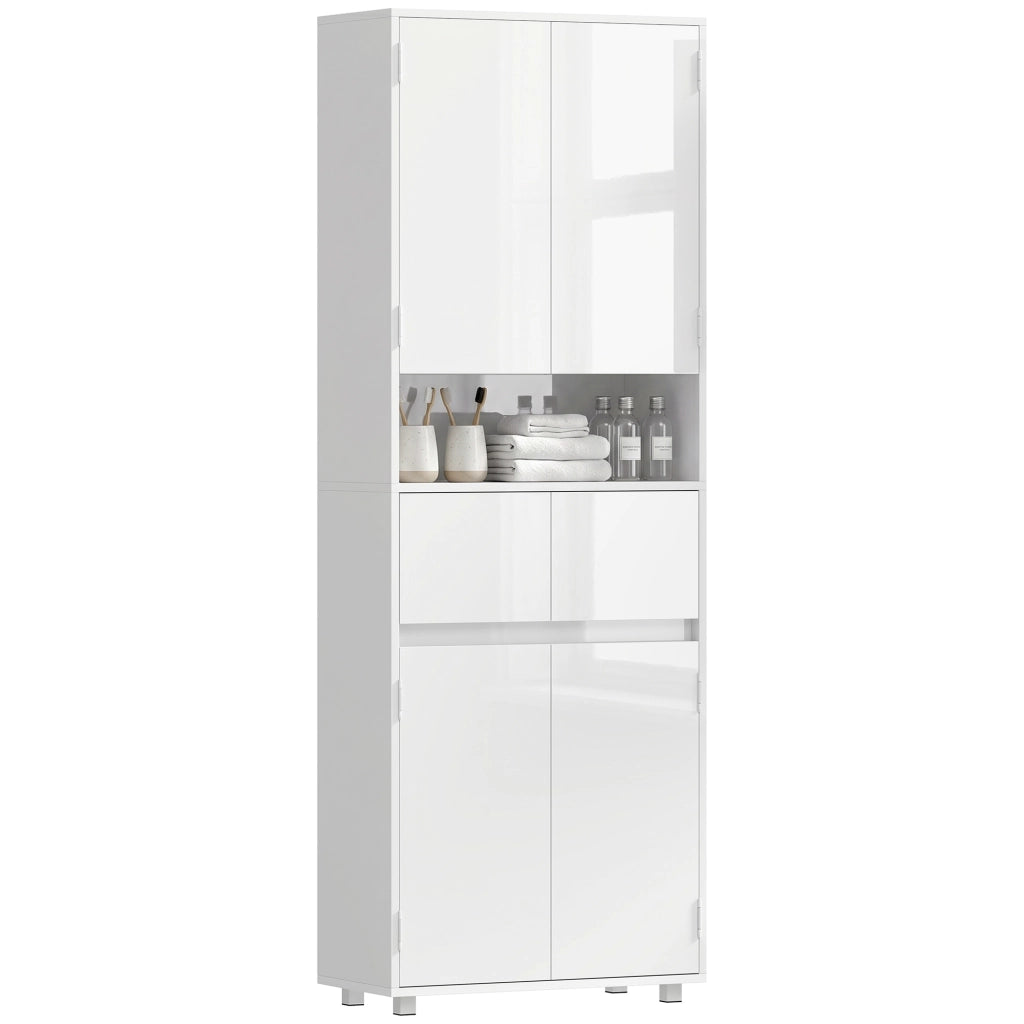 Mobile Alto da Bagno Slim Bianco Lucido con Cassetti e Ripiani