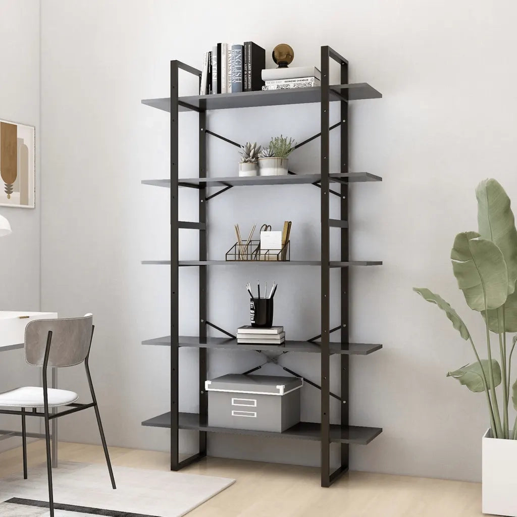 Libreria a 5 Ripiani Grigia 100x30x175 cm in Legno Multistrato 3082000