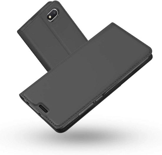 Custodia Premium in Pelle PU per Xiaomi Redmi 6A | Protezione TPU Shock | Fermo Carte | Chiusura Magnetica | Funzione di Riposo | Copertina Folio | Xiaomi Redmi 6A | Nero Grigio || Custodia Stilosa per Xiaomi Redmi 6A con Funzione di Riposo