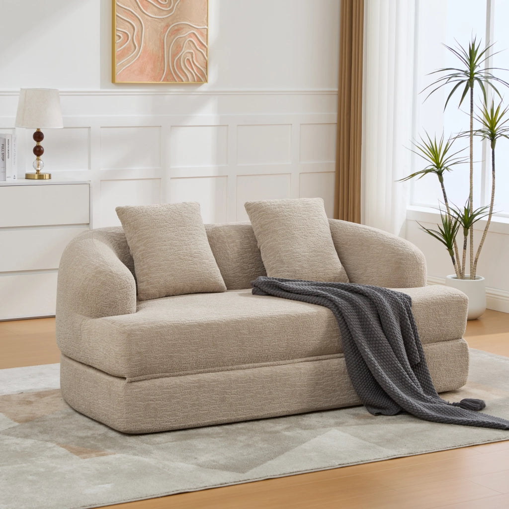 Divano letto a 2 posti - con due cuscini e struttura pieghevole - in chenille khaki