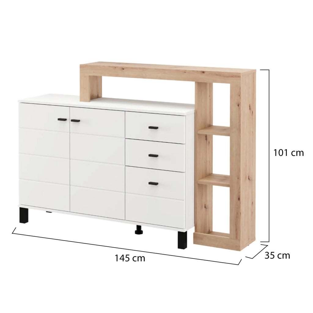 Madia Valiza, Credenza 3 Cassetti, 145x35x101h cm Bianco