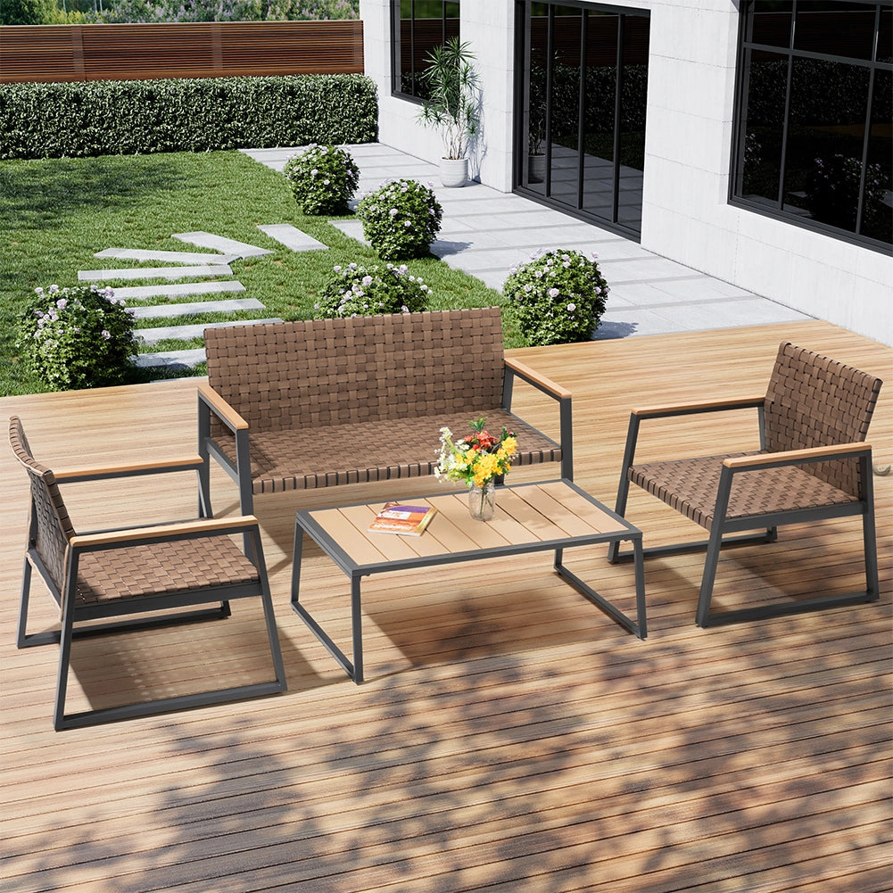 Set Salotto da Giardino Tavolino 2 Poltrone e Divano in Polyrattan Marrone