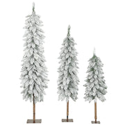 Set di 3 alberi di Natale artificiali innevati, 3 misure, con supporto in metallo, ignifughi, in plastica, verdi e bianchi.