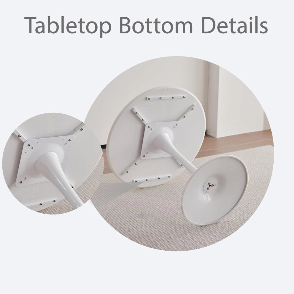 GrandCA HOME Tavolo da Pranzo con 4 Sedie, Tavolo da Pranzo Rotondo Moderno Bianco da 80 CM, 4 Sedie da Cucina Trasparenti Tulip, per Cucina, Soggiorno (Nere)
