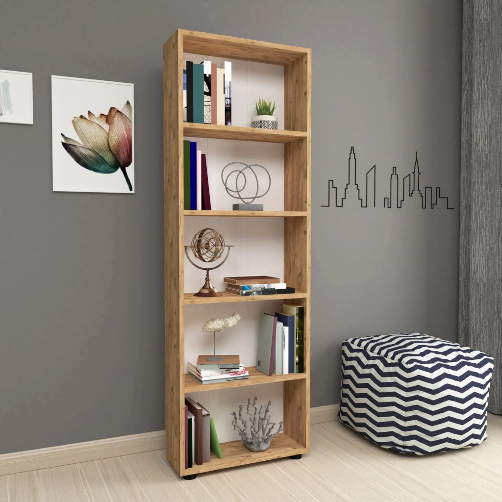 Libreria 'Vara' Altezza: 172 cm Scaffale a Terra con 5 Scomparti Aperti - Effetto Rovere [en.casa]