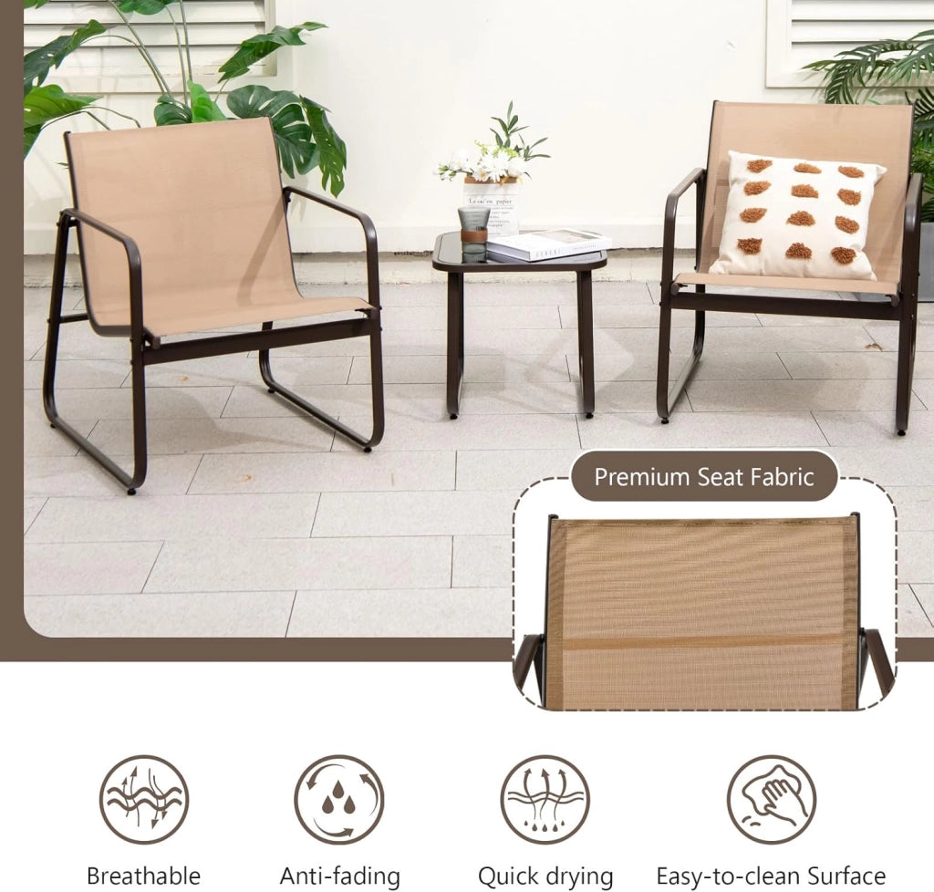 Set da Giardino per Balconi, Mobili da Esterni Compatti per 2 Persone, Salotto da Giardino con 2 Sedie e Tavolino, Set da Giardino in Tessuto Resisteente al Textilene
