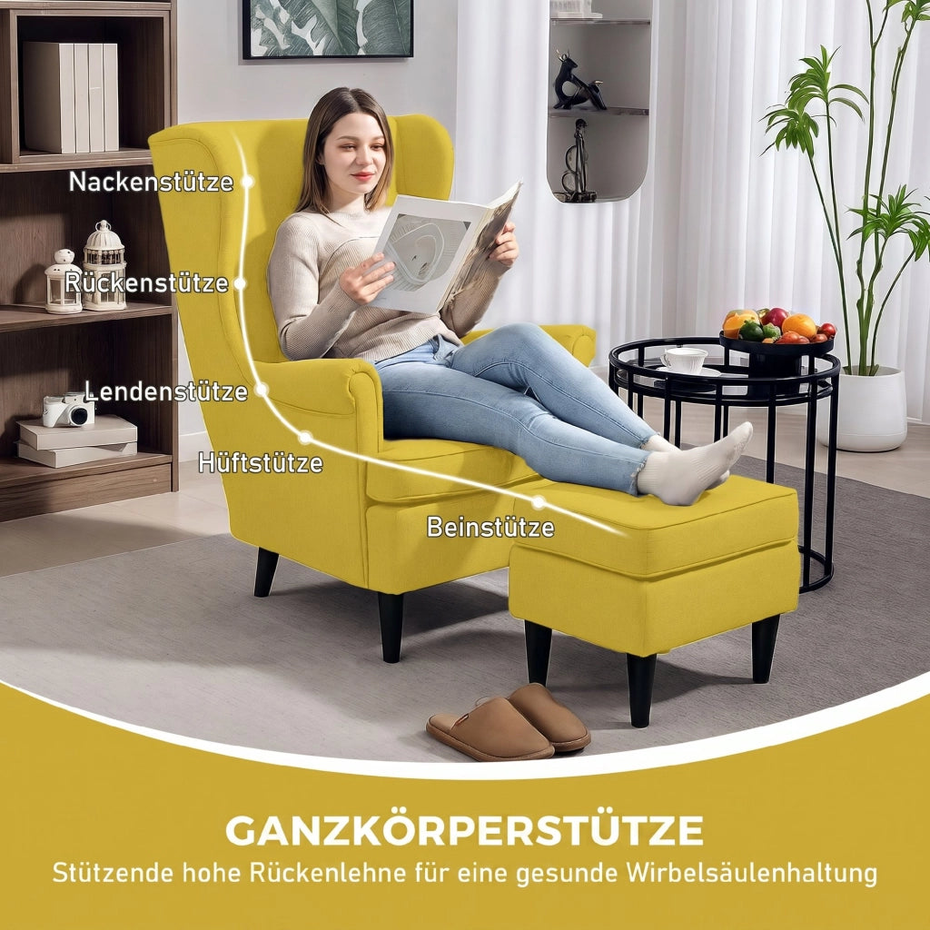 Poltrona con poggiapiedi ¨C zephmum ¨C tessuto giallo