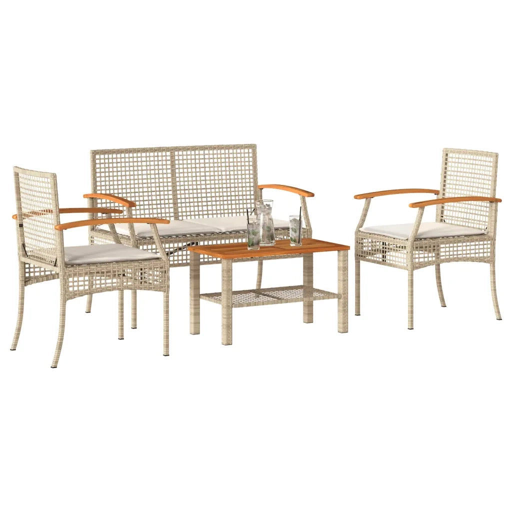 Set Divani da Giardino 4 pz con Cuscini in Polyrattan Beigecod mxl 114422