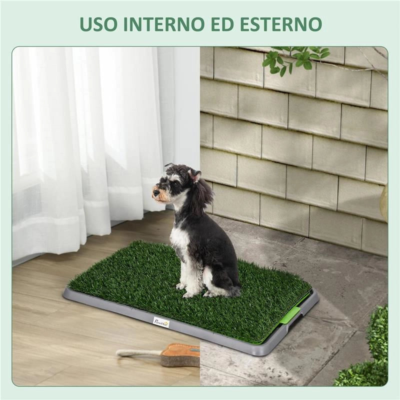 TOILETTE PER CANI CON PRATO SINTETICO, ERBA DI RICAMBIO E VASSOIO INFERIORE PER INTERNO ED ESTERNO, 67X41X3.5 CM